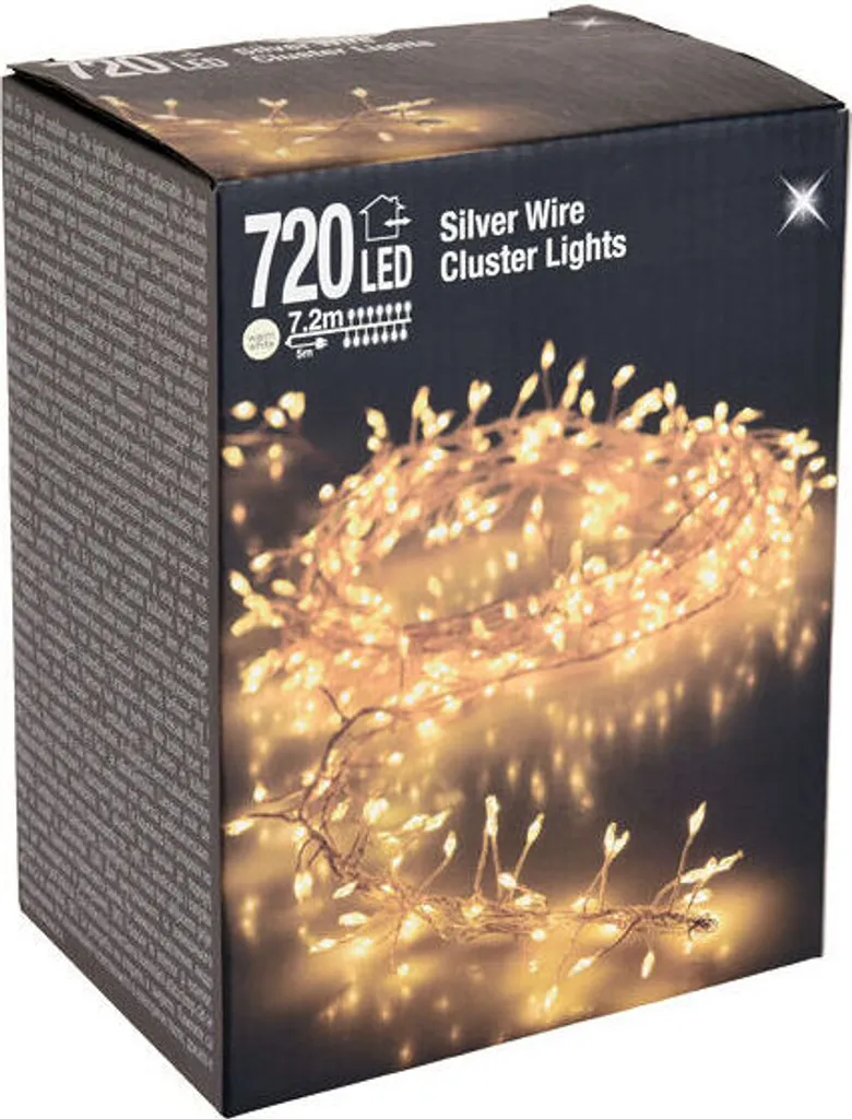 Guirlande Lumineuse CLUSTER 720 LED en Fil d'Argent de 7,2 Mètres