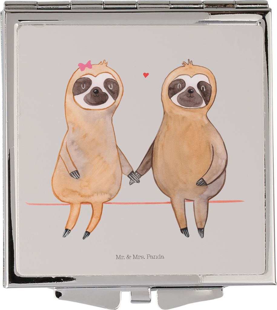 Mr. & Mrs. Panda Schminkspiegel Faultier Pärchen - Grau Pastell - Geschenk, Reise, Liebe, Faultiere, Handspiegel, Kosmetikspiegel, Klappbarer Spie...