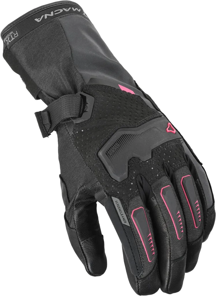 Gants de moto étanches Macna Terra RTX 2.0 pour femme en Noir et Rose