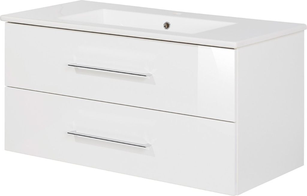FACKELMANN Waschtischunterschrank inkl. Keramikbecken B.PERFEKT / Soft-Close-System / Maße (B x H x T): ca. 103 x 51 x 48 cm / Waschbeckenuntersch...