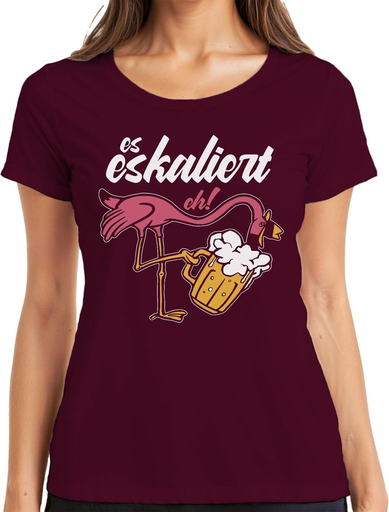 es eskaliert eh Flamingo Biergenuss Strandparty Saufen Mallorca Damen T-Shirt, Burgundy, 3XL