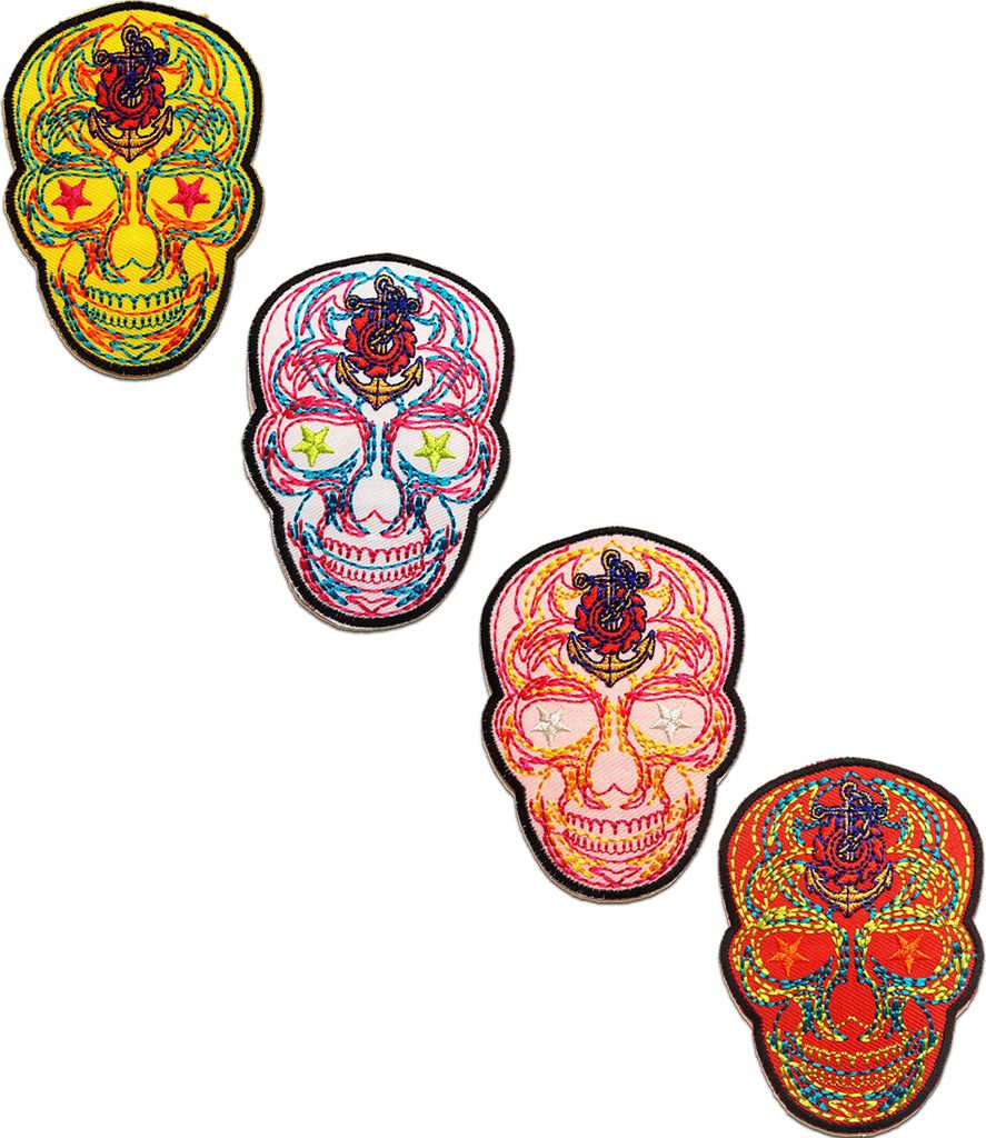 Catch the Patch Totenkopf Skelett - Aufnäher, Bügelbild, Aufbügler, Applikationen, Patches, Flicken, Zum Aufbügeln, Größe: 6.4 x 9 cm