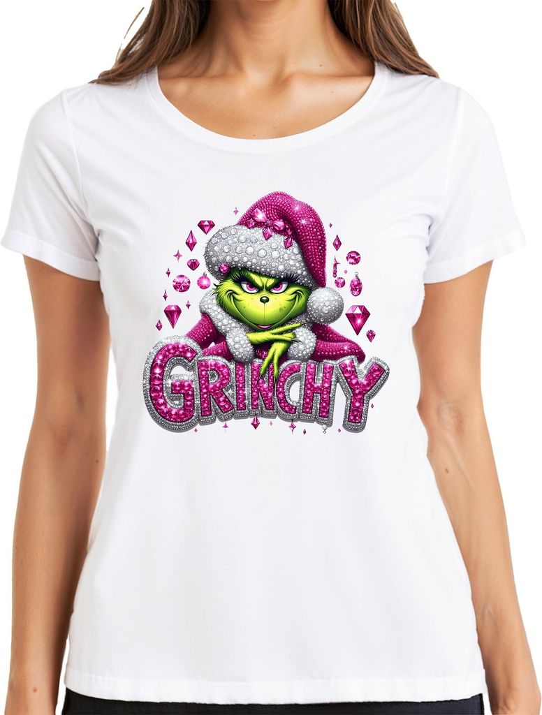 Grinchy Weihnachten Geschenk Pink Glitzer Bling frech glam Damen T-Shirt, Weiß, 3XL