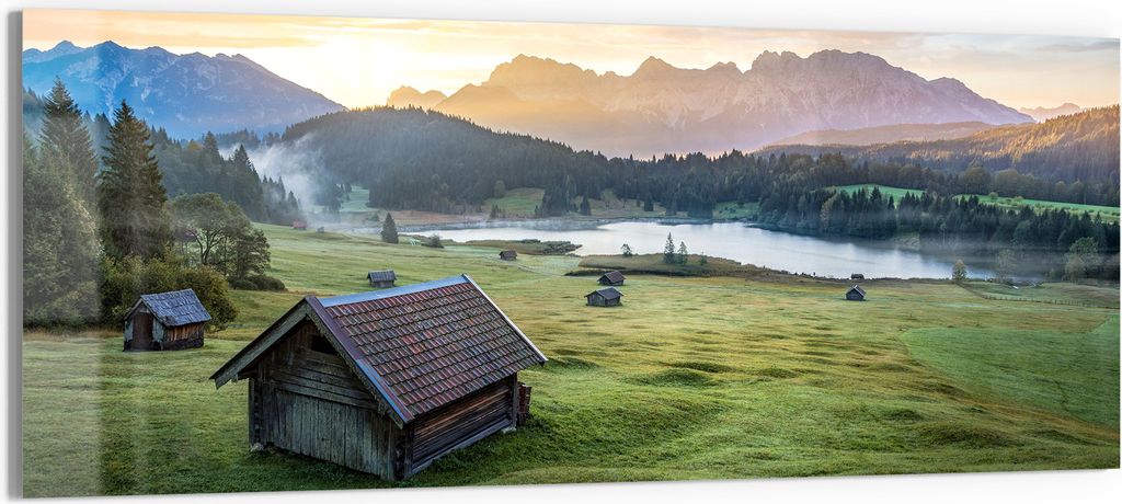 DEQORI Glasbild Echtglas 125x50 cm 'Morgen am Geroldsee' Wandbild Bild modern Deko