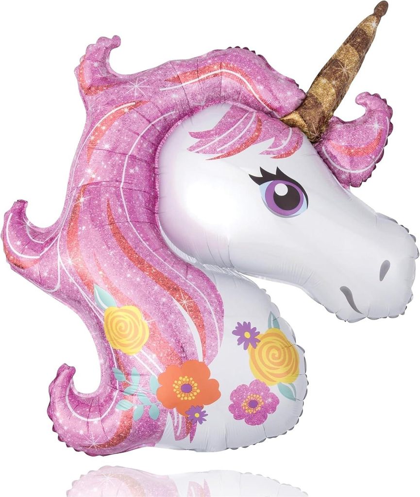 XXL Luftballon Einhorn Pink 110 x 85 cm - Helium Ballon für Kindergeburtstag, Unicorn Party & Dekoration