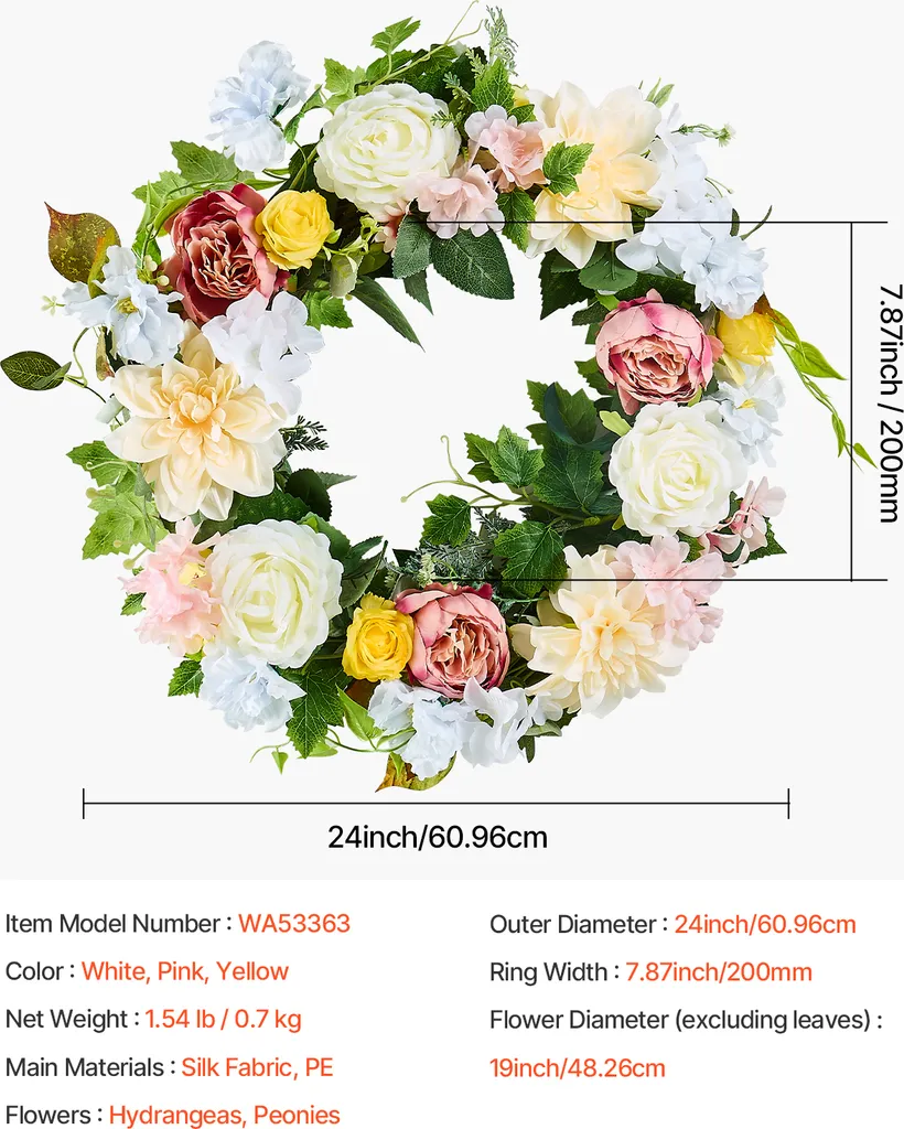 Ghirlanda Semicircolare Con Peonia Bianca, Rosa Rosa, Orchidea