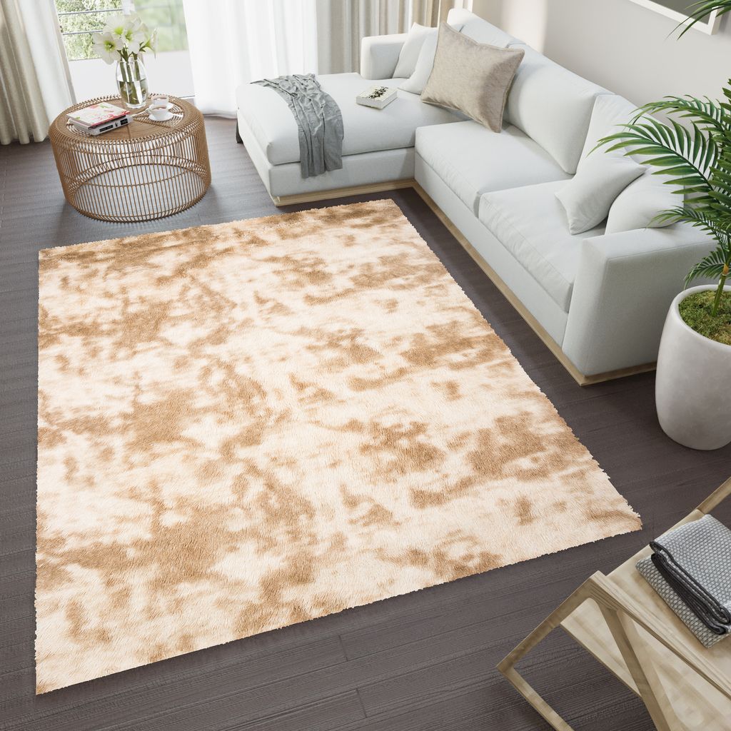 Teppich Kurzflor Wohnzimmer Schlafzimmer Beige Gefärbt Modern Abstrakt Meliert Design 140 x 200 cm