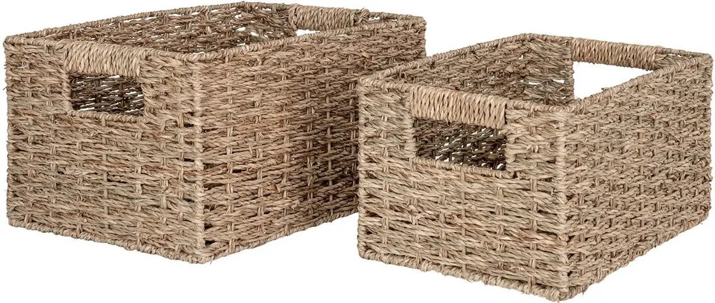 Paniers de Rangement Rectangulaires en Jonc de Mer - Set de 2 Corbeilles
