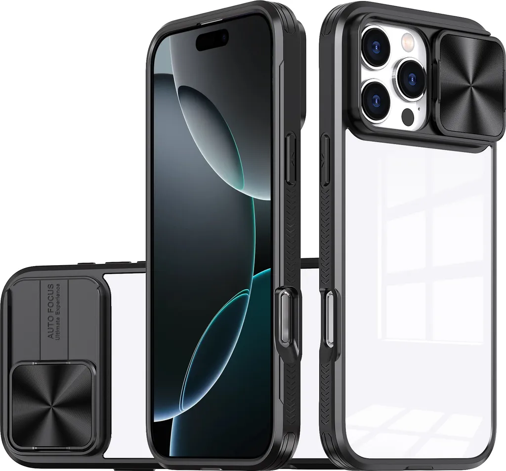 Custodia iPhone 16 Pro Max Minimal Black - Retro Trasparente e Slide