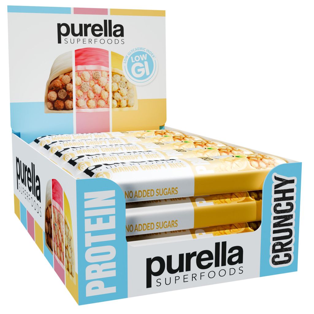 Protein Riegel Mango Crispy Rice Purella Superfood - 15x45g set Niedriger GI
