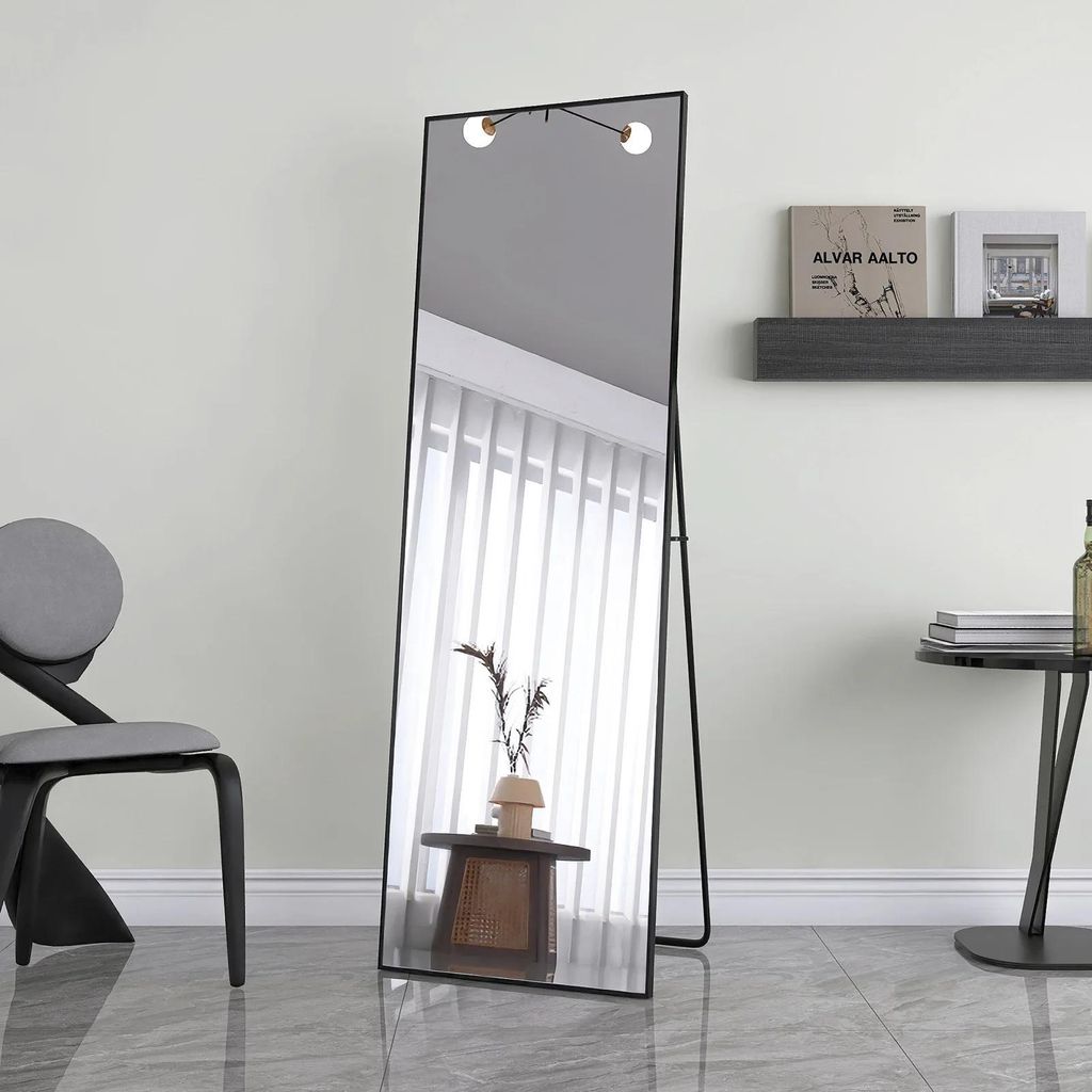 Ganzkörperspiegel - Stand- & Wandspiegel - 162 x 53 cm - Aluminiumrahmen - Modernes Design - Sicher & Stabil - Schwarz