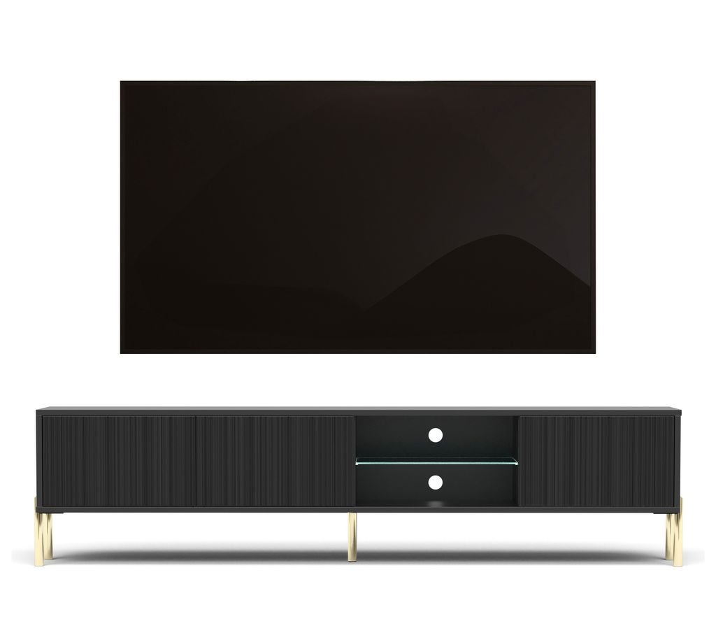 AX LIVING Benvie TV Lowboard schwarz 175 cm Sideboard Lamellenfronten