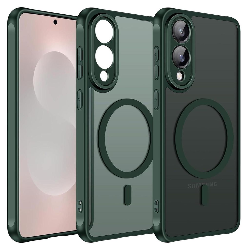 Magnet-Case für Samsung Galaxy S25 Edge Hülle Magsafe Schutzhülle Stoßfest TPU-Rahmen starker Magnetring, Grün