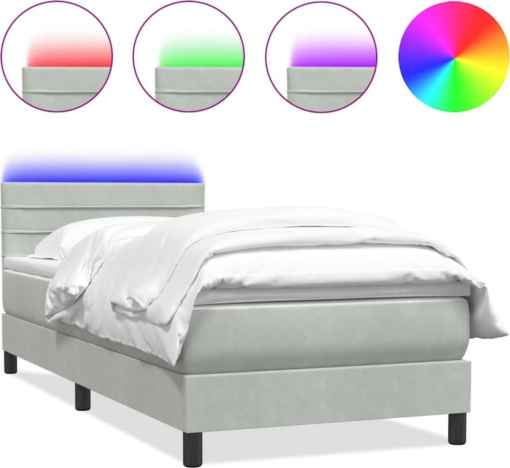 vidaXL Boxspringbett mit Matratze & LED Hellgrau 90x210 cm Samt