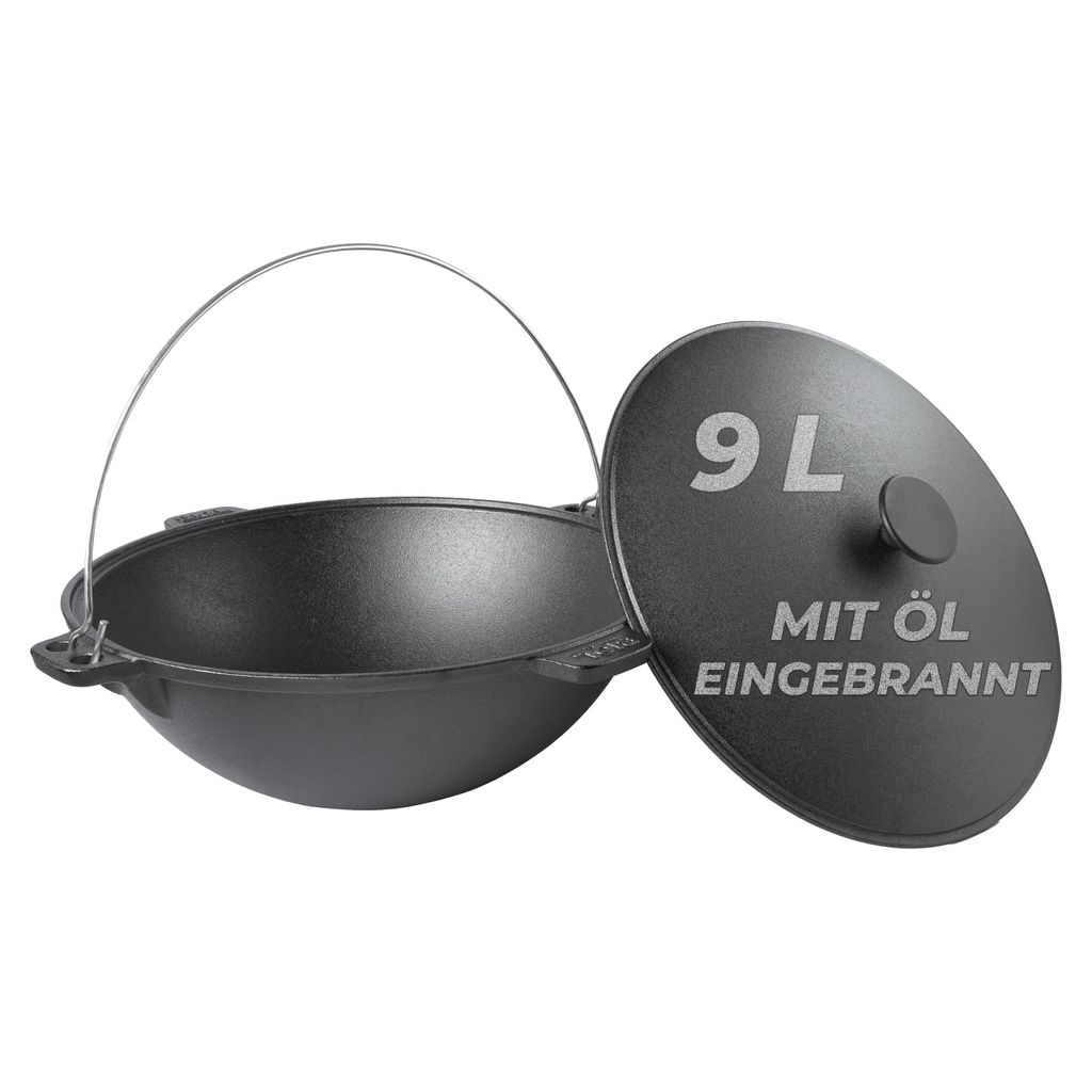 BIOL Gusseisen Kazan 9 Liter mit Bügel und Gusseisen Deckel, vier Griffe, Schmortopf