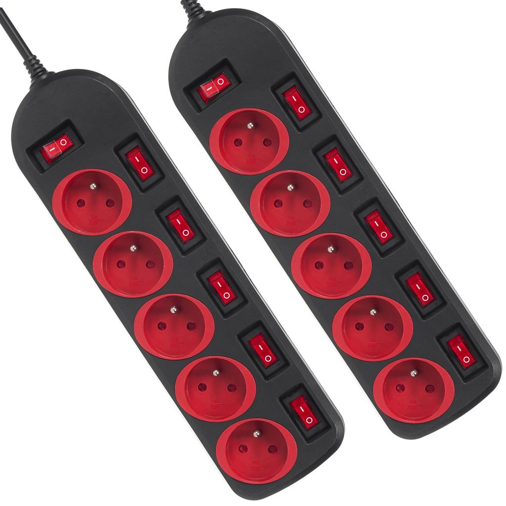 2x Maclean Steckdosenleiste 5-poliges Verlängerungskabel mit Schalter 250VAC/10A 1,5m MCE204