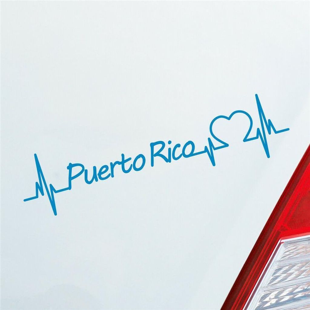 Auto Aufkleber Puerto Rico Herz Herzschlag 19x5 cm Hellblau Sticker Heckscheibenaufkleber