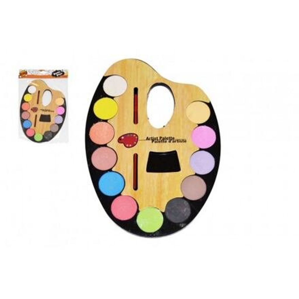 Aquarellfarben 12 Stück + Pinsel auf Palette 19x28cm Plastik im Beutel