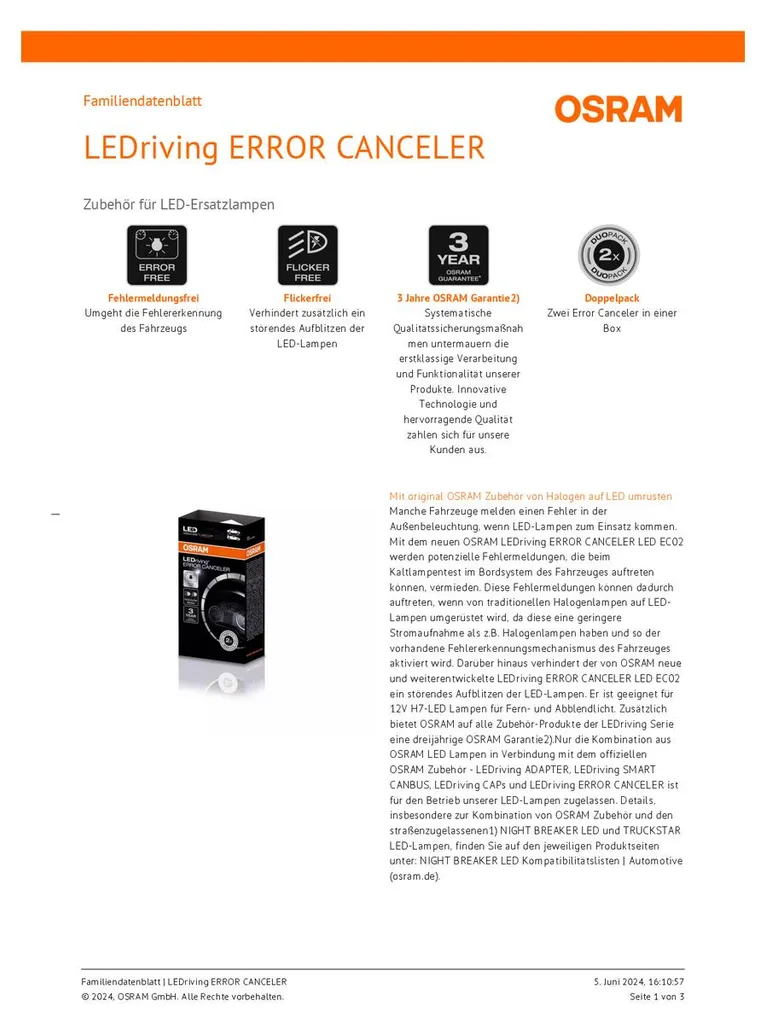 Solution CAN-Bus H7 Osram LEDriving pour éviter les erreurs de tableau