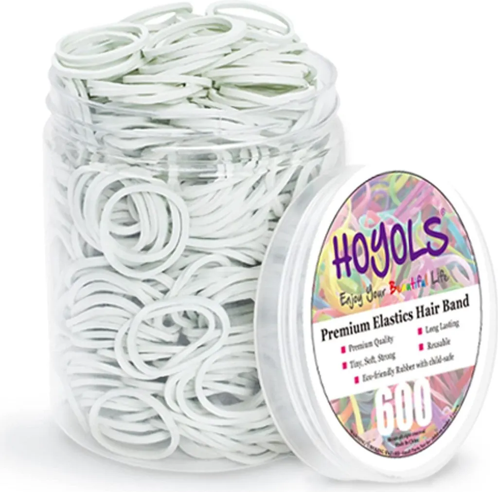 600 Élastiques Cheveux Blancs 20mm sans Latex avec Boîte de Rangement