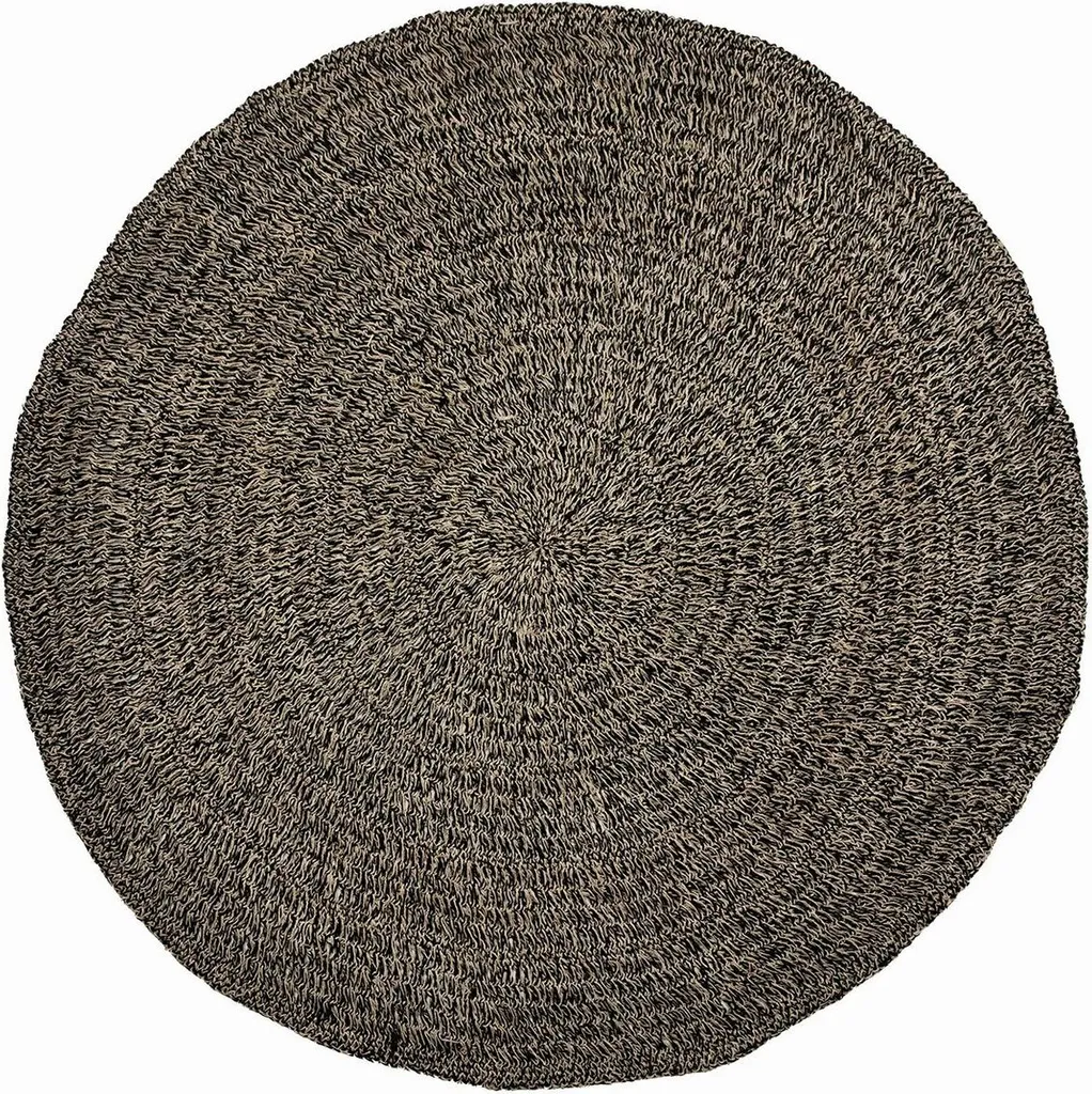Tapis circulaire Rootz en jonc de mer naturel et noir de 200 cm