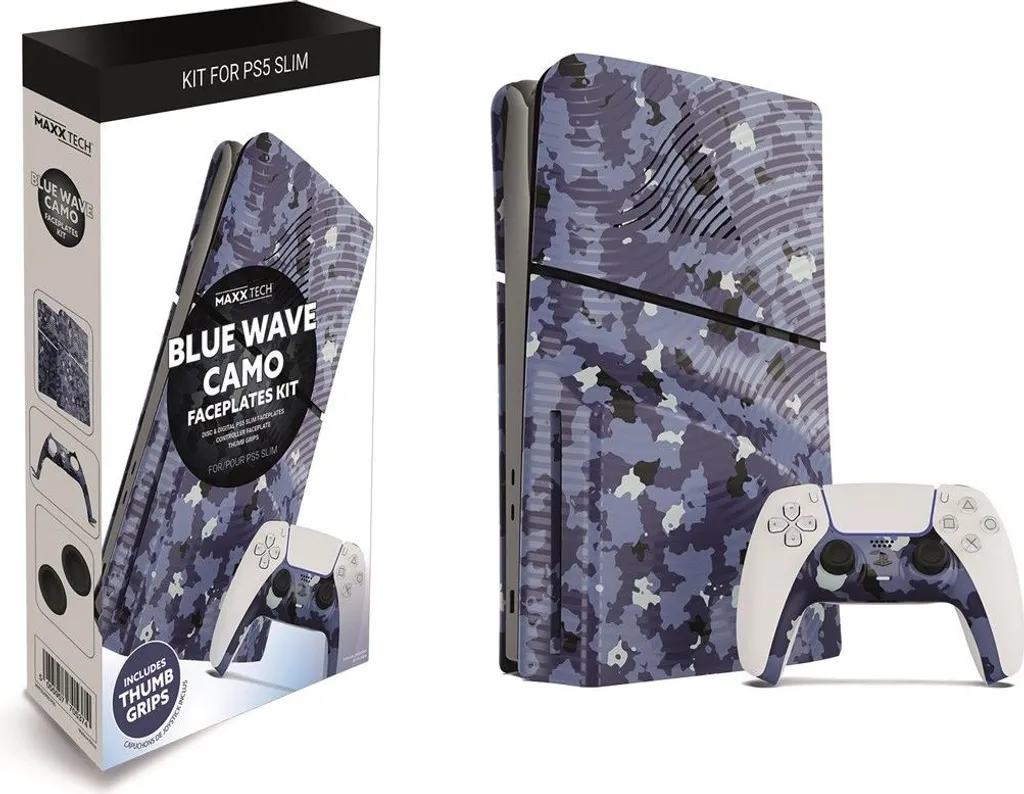 Kit de plastrons PS5 Slim Blue Wave Camo - Coques personnalisées bleu