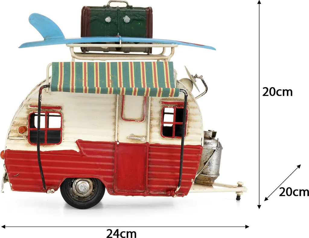 Caravane Rétro Rouge et Blanc en Tôle Modèle Oldtimer de Collection - 3