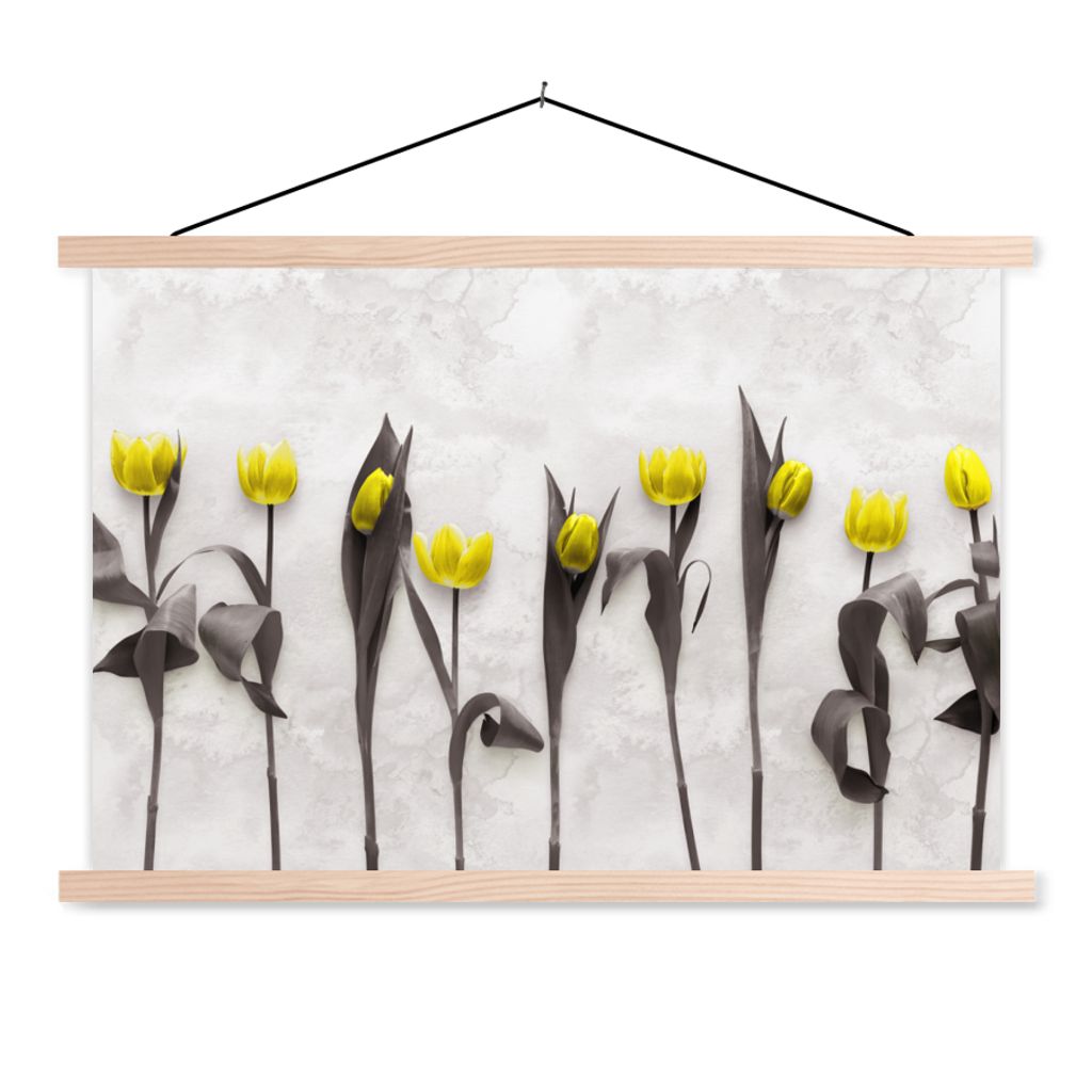 MuchoWow Textilposter Blumen - Tulpen - Marmor 60x40 cm mit holzfarbenen Rahmen - Bilder