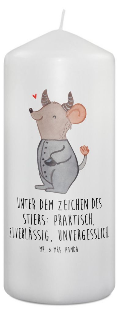 Mr. & Mrs. Panda Kerze Stier Astrologie 19 x 8 cm - Weiß - Geschenk, Geburtstagsgeschenk, Sternzeichen, Bedruckte, Tierkreiszeichen, Wachskerze, S...