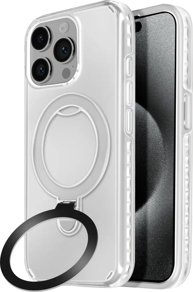 Avizar, custodia MagSafe per Apple iPhone 15 Pro Max antiurto con supporto pieghevole, bianco