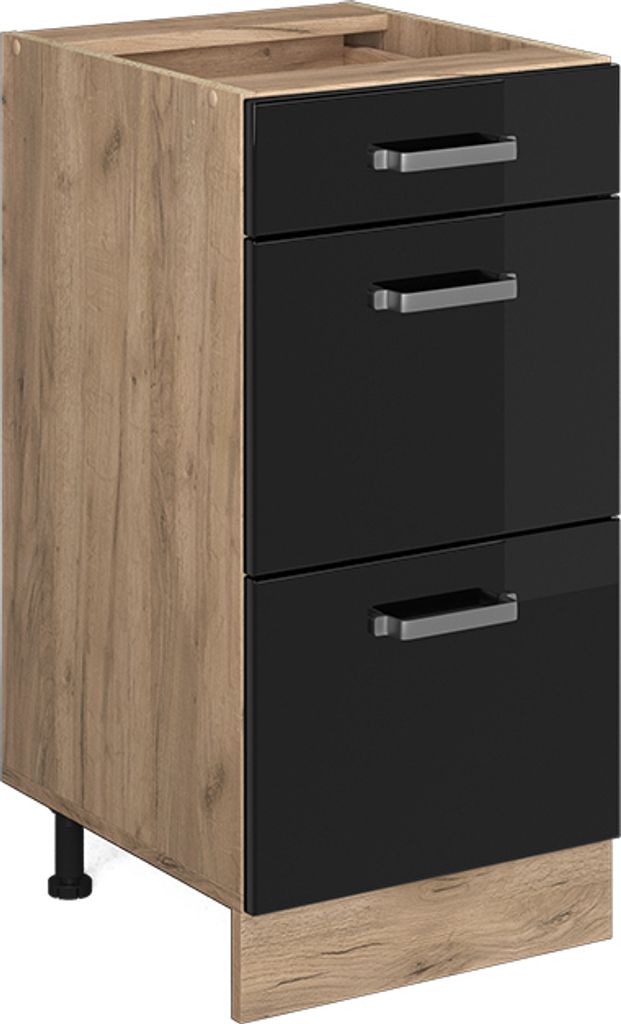 Küchenunterschrank Vicco R-Line Schwarz Hochglanz 40 cm mit Schubladen, ohne Arbeitsplatte, Model 41128
