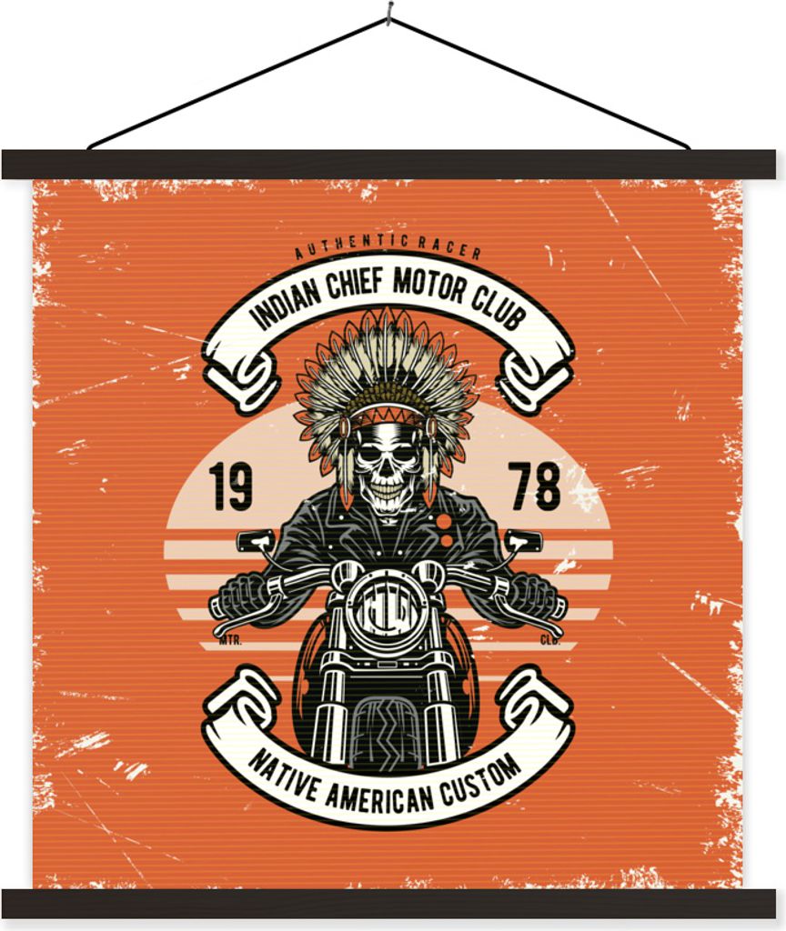 MuchoWow Textilposter Indianer - Skelett - Retro 120x120 cm mit schwarzem Rahmen - Aufhängungsset