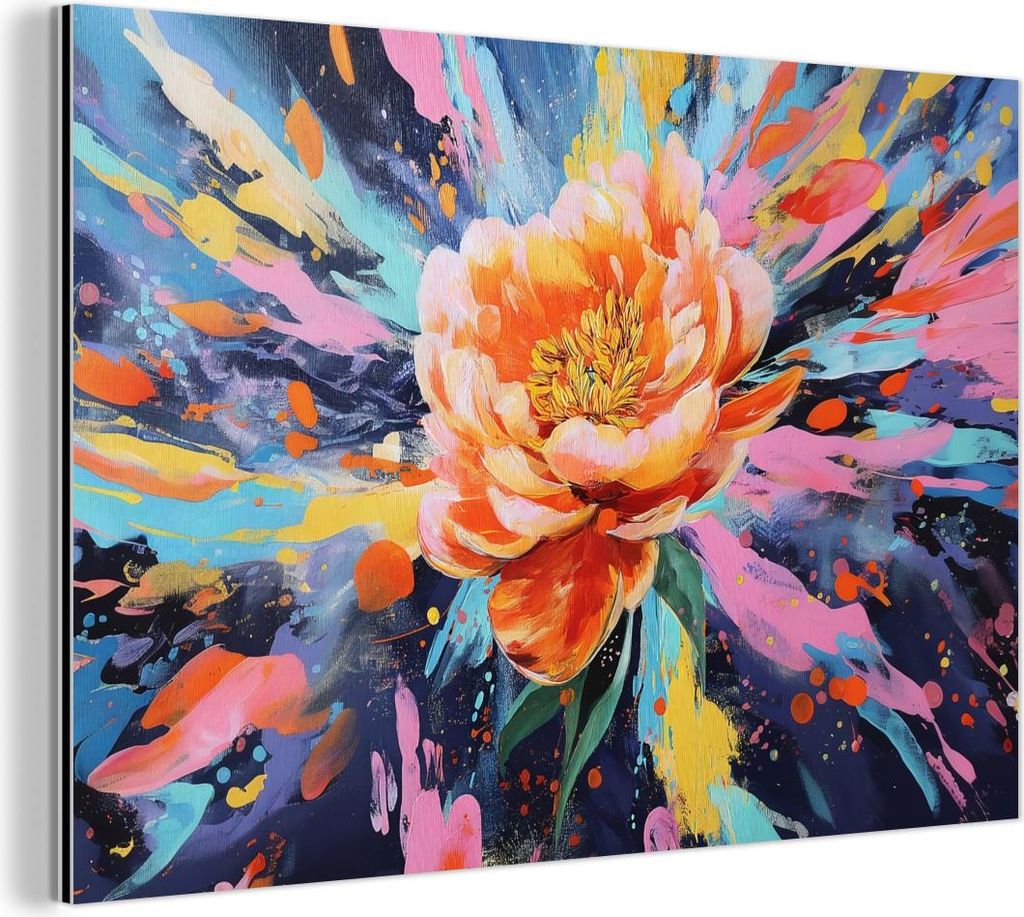 MuchoWow Wanddekoration Metall Metallbild Wandkunst 150x100 cm Blumenexplosion - Leuchtende Spritzer - Dynamisch MuchoWow Aluminium Gemälde - Alu ...