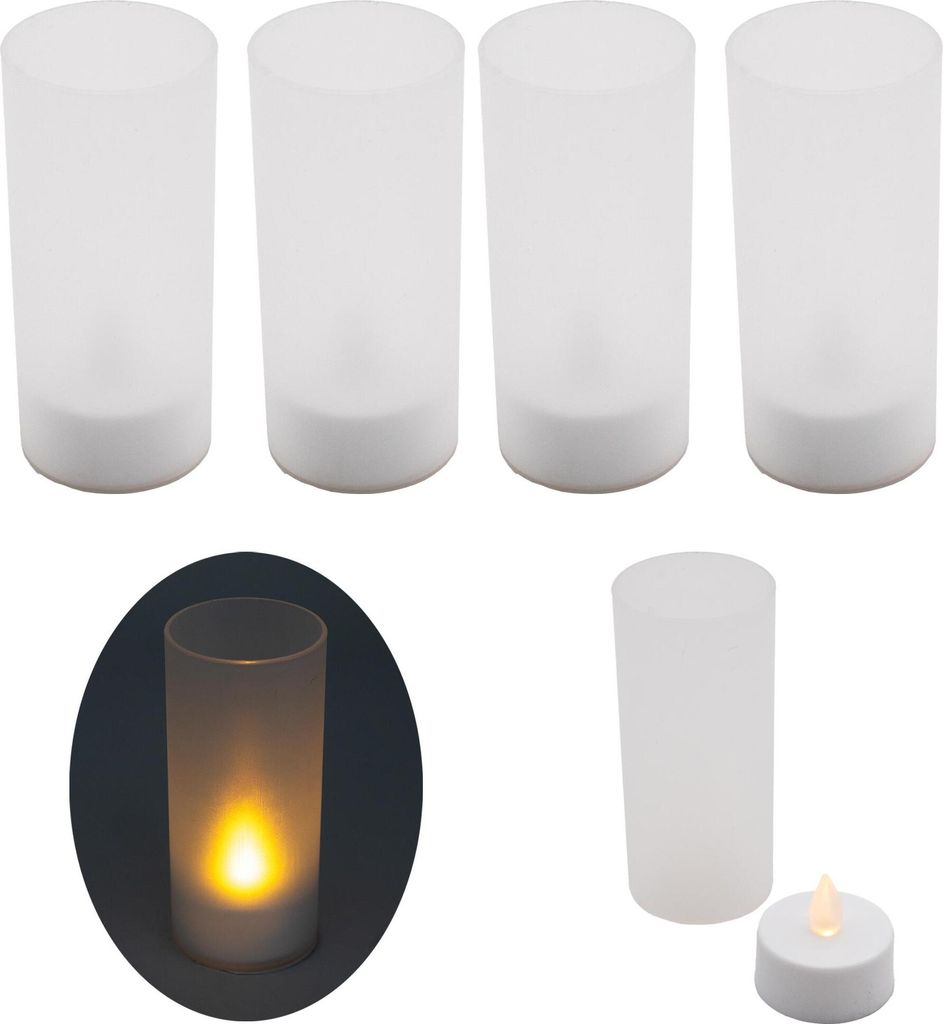 4x LED Windlicht Teelicht Kerze Batterie Glas Timer Produktbild 