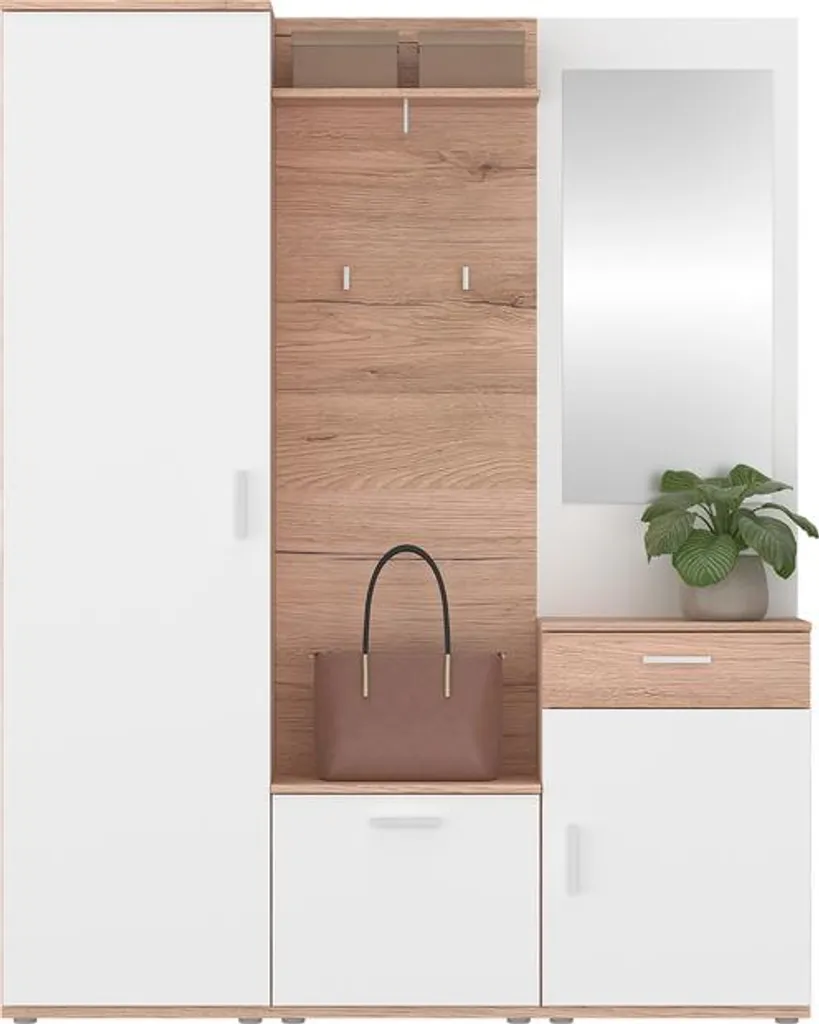 Garde-robe entrée Mia moderne en chêne - Rangement mural compact 190cm