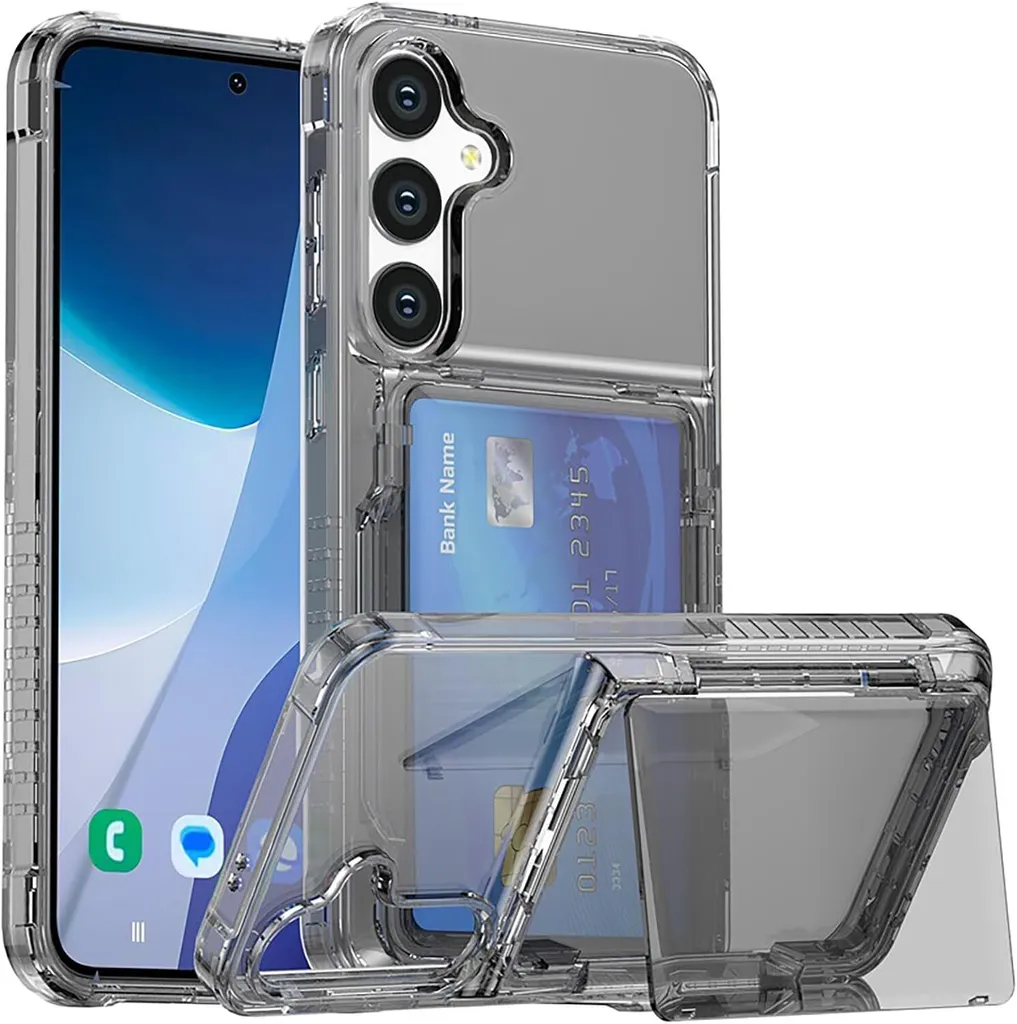 Custodia Samsung S24 Sottile Grigio con Supporto e Slot Carte
