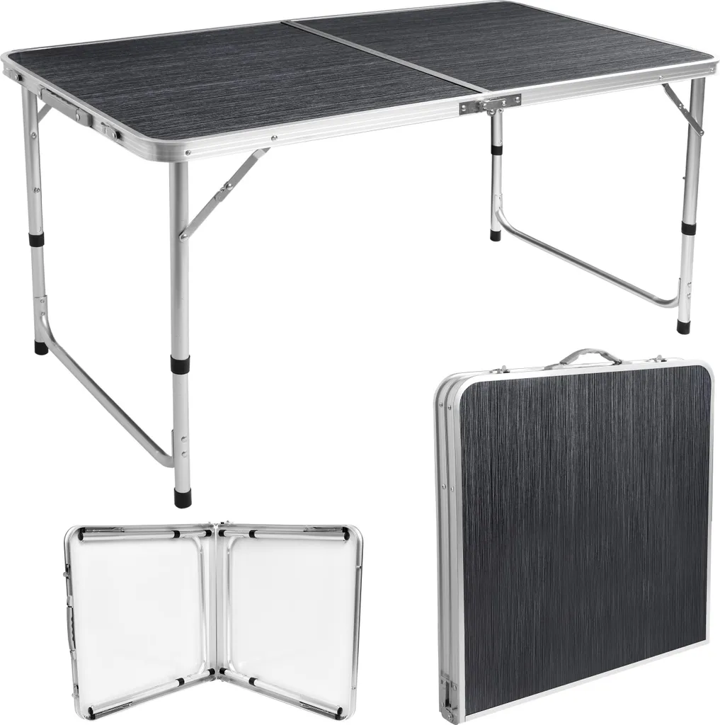 Table pliable TRIP 120x60 cm bois noir : stabilité pour vos sorties