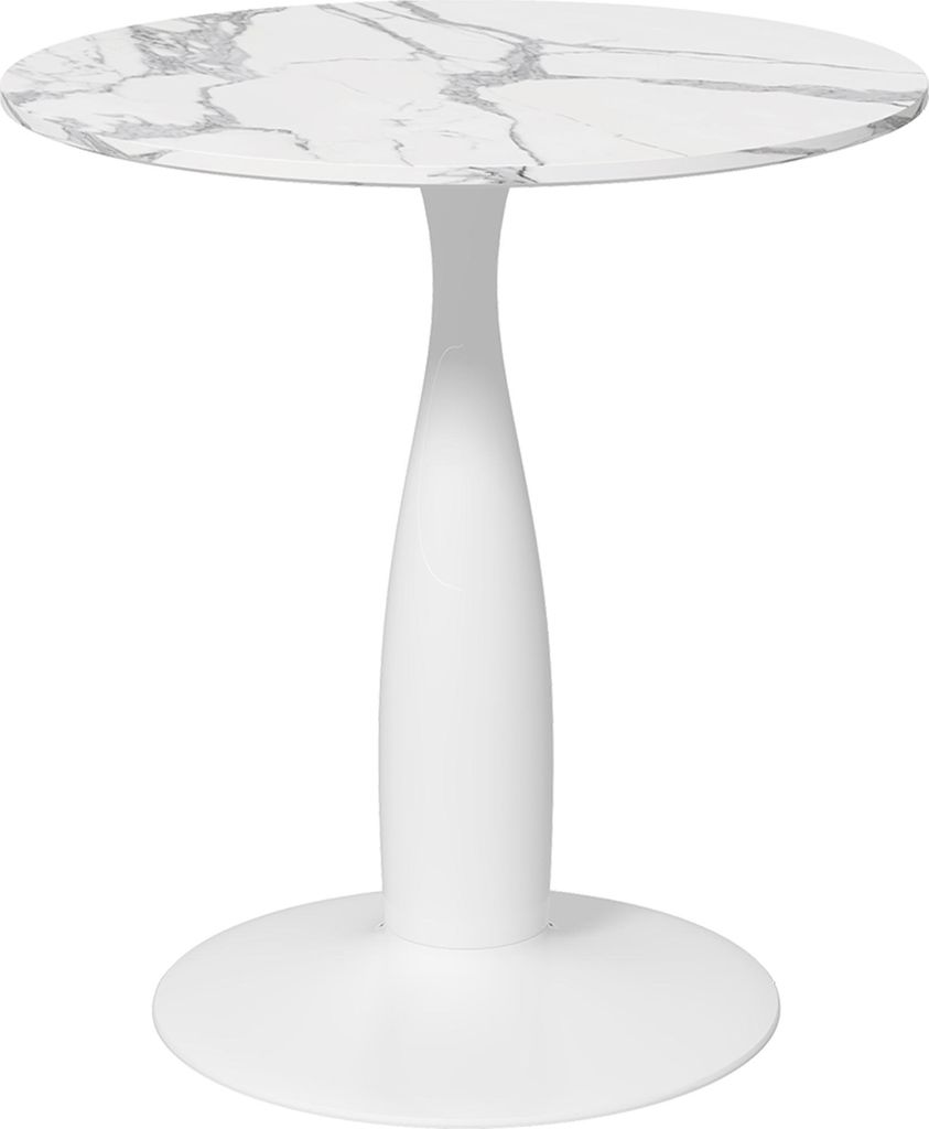 Weißer runder Esstisch 70x74 cm aus pulverbeschichtetem Stahl und MDF mit Melamin, rutschfeste Füße