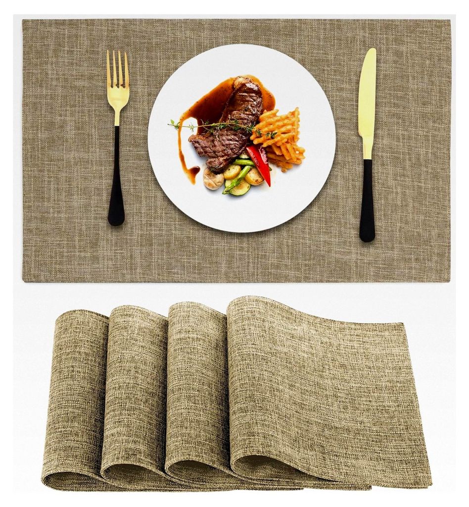 Abwaschbare Tischsets im 4er Set, Leinen Platzsets, rutschfest und hitzebeständig, maschinenwaschbare doppelseitige Stoff Platzdeckchen für Küch...