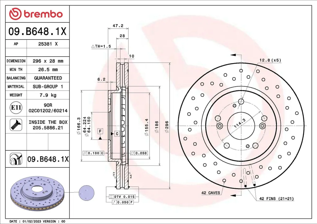 Disque de frein avant Brembo 09.B648.1X Haute Performance CR-V III RE