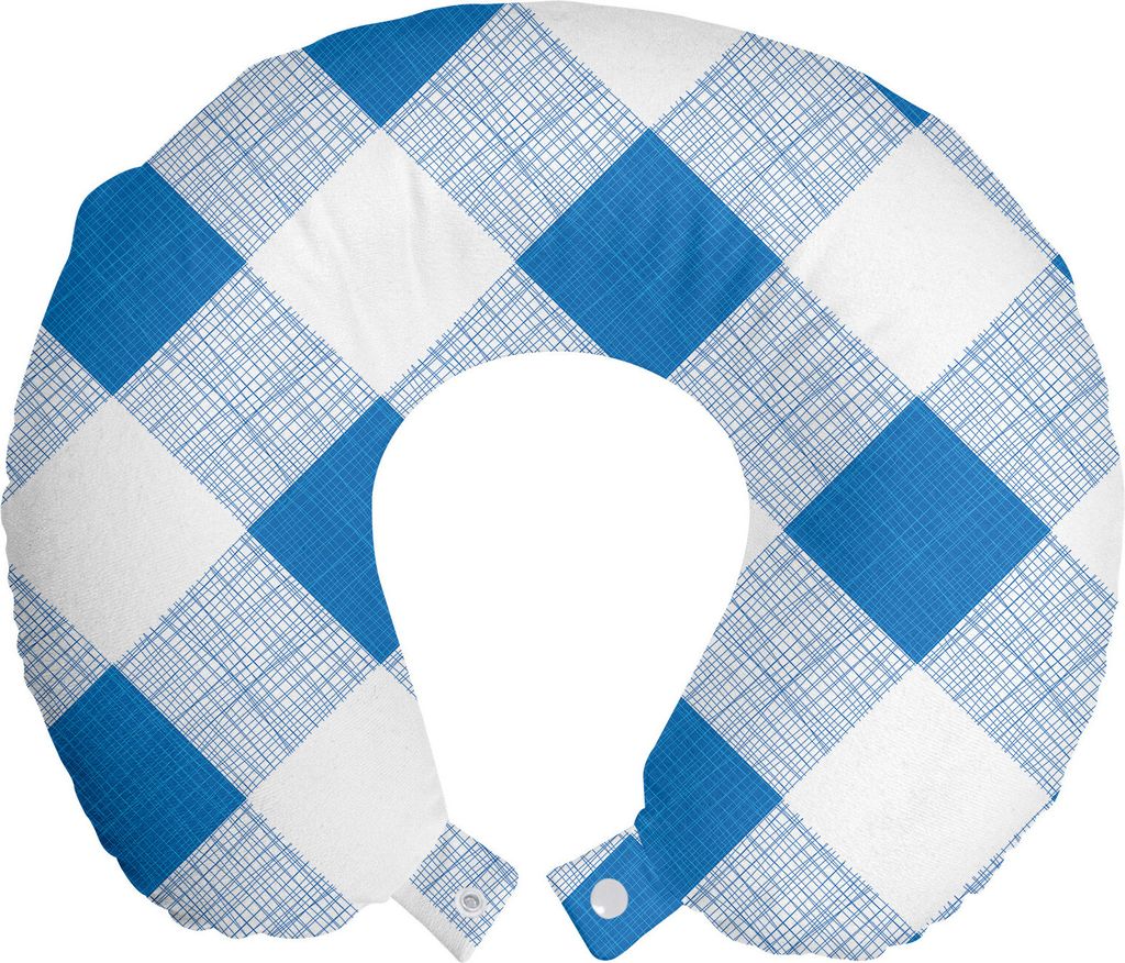ABAKUHAUS Blau und weiß Reisekissen Nackenkissen, Checkered Plaid Gitter, Schaumstoff Reiseartikel für Flugzeug und Auto, 30x30 cm, Azure Blau Weiß