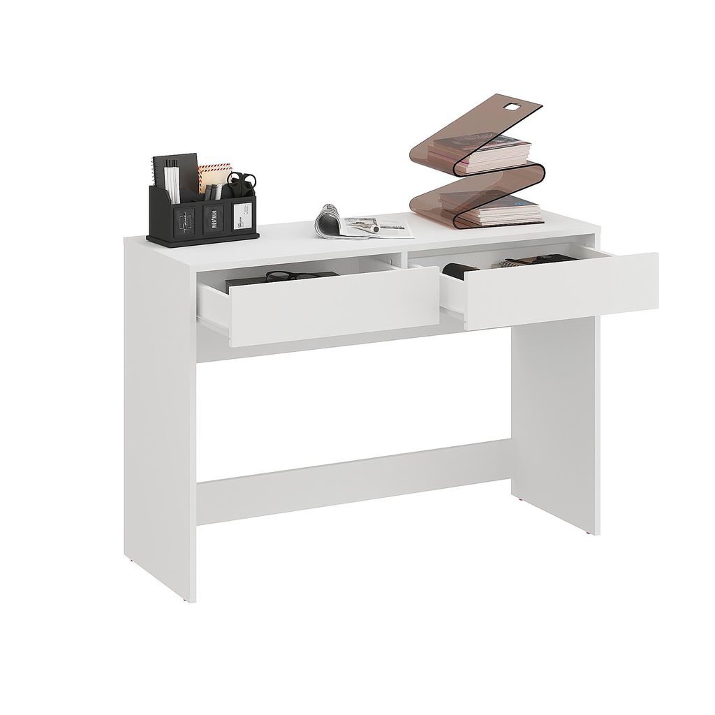KOMTO Desk NOVA – Schreibtisch Weiß mit 2 Schubladen, Computertisch und Bürotisch mit Stauraum für Home Office, Kinder- & Jugendzimmer 110x40x...