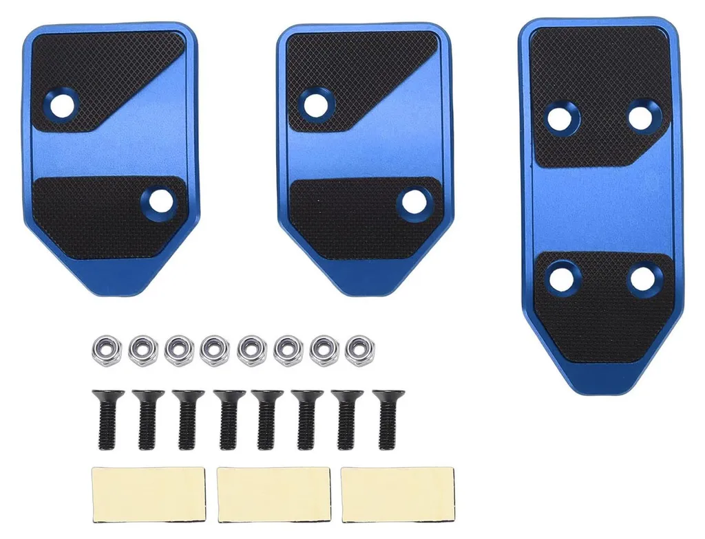 Kit couvre-pédales alu bleu avec picots antidérapants pour auto BVM