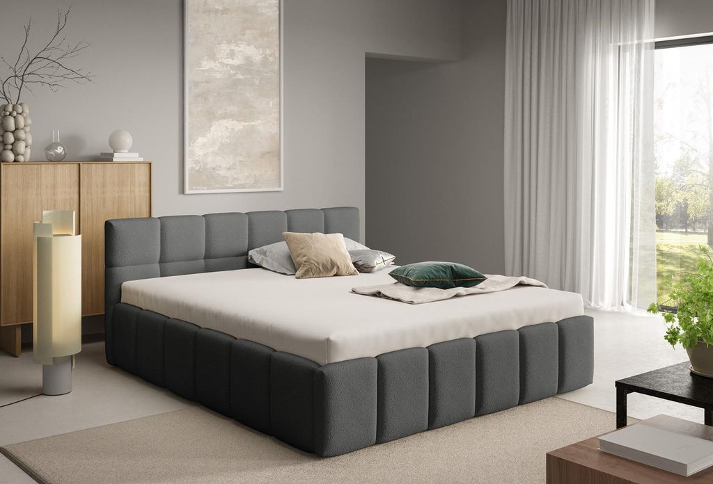 DEKORI INTERIORS Polsterbett NUBO Slim 140x200 cm mit Bettkasten – QUELLE 92