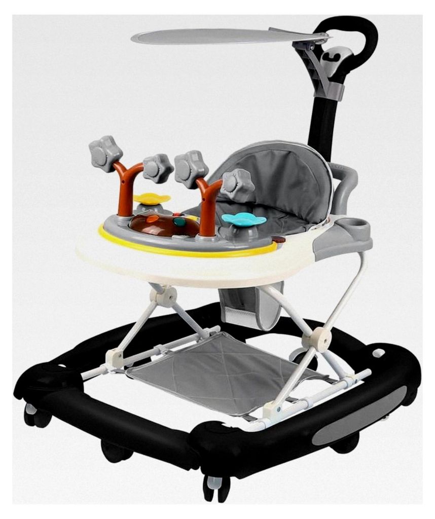 3-in-1 Baby Lauflernwagen klappbar, höhenverstellbar, mit abnehmbarer Spielstation, Schiebegriff, Sonnendach, Musik und Fußstütze, ab 6 Monaten ...
