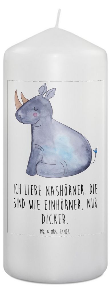 Mr. & Mrs. Panda Kerze Einhorn Nashorn 19 x 8 cm - Weiß - Geschenk, Erinnerungslicht, Blockkerze, Lustig, Nashörner, Regenbogen, Wachskerze, Deko...