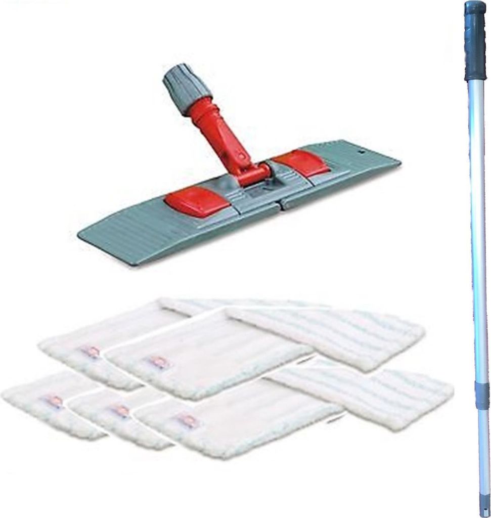 Wischmopp Set "Premium" mit Teleskopstiel 60 cm inkl. 5 x Wischmopp Mikrofaser