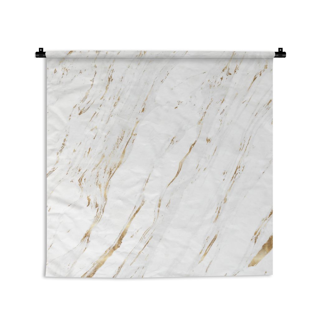 MuchoWow Wandteppich Wandbehang Marmor - Weiß - Gold - Stein 120x120 cm Tapisserie Dekoration Wandtuch - Modern - Baumwollgewebe