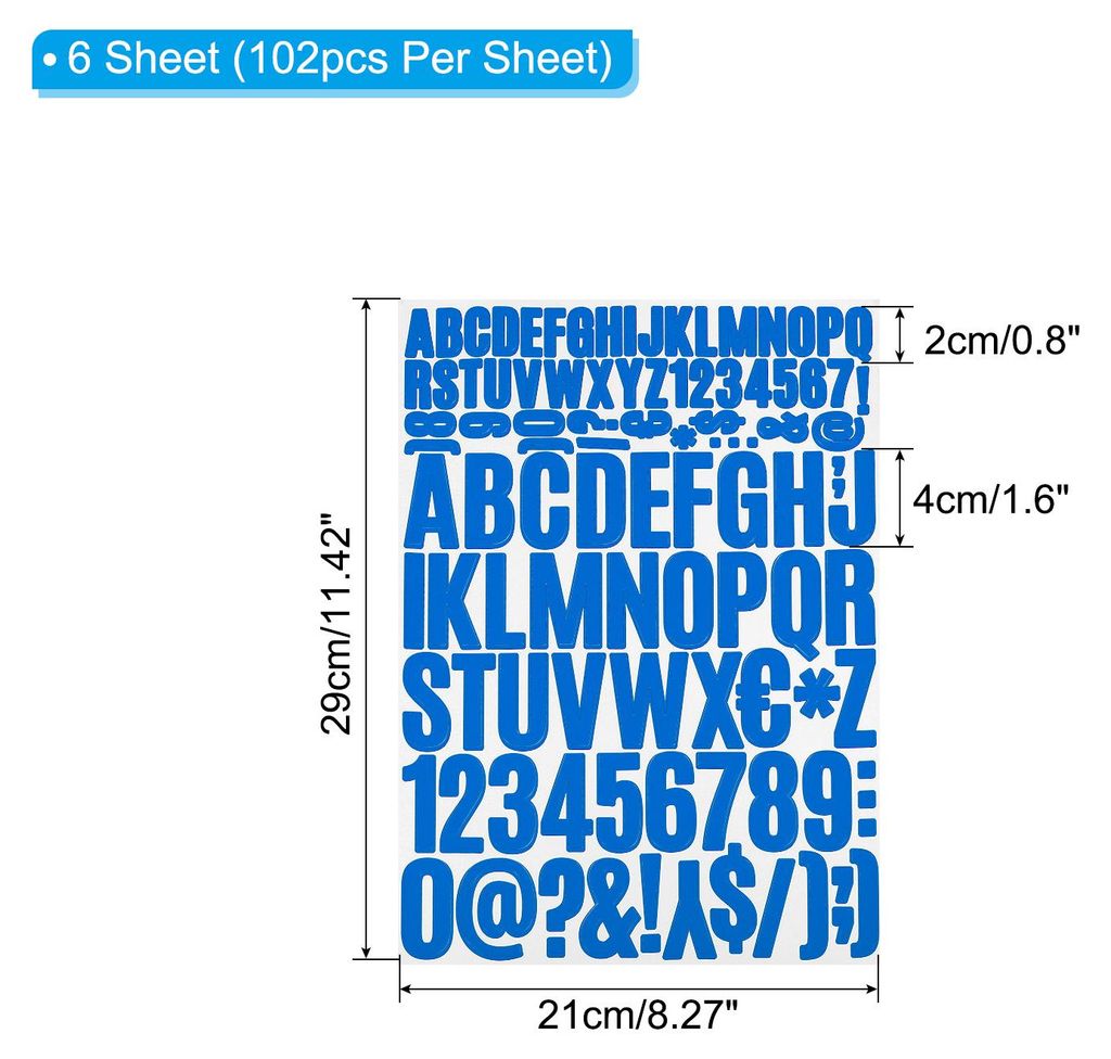 Vinyl Buchstaben Zahlen Aufkleber Set, 612 Stš¹ck 6 Bl?tter Selbstklebende Aufkleber fš¹r Briefkastenschild Adresse DIY Bastelkarten (Hellblau)