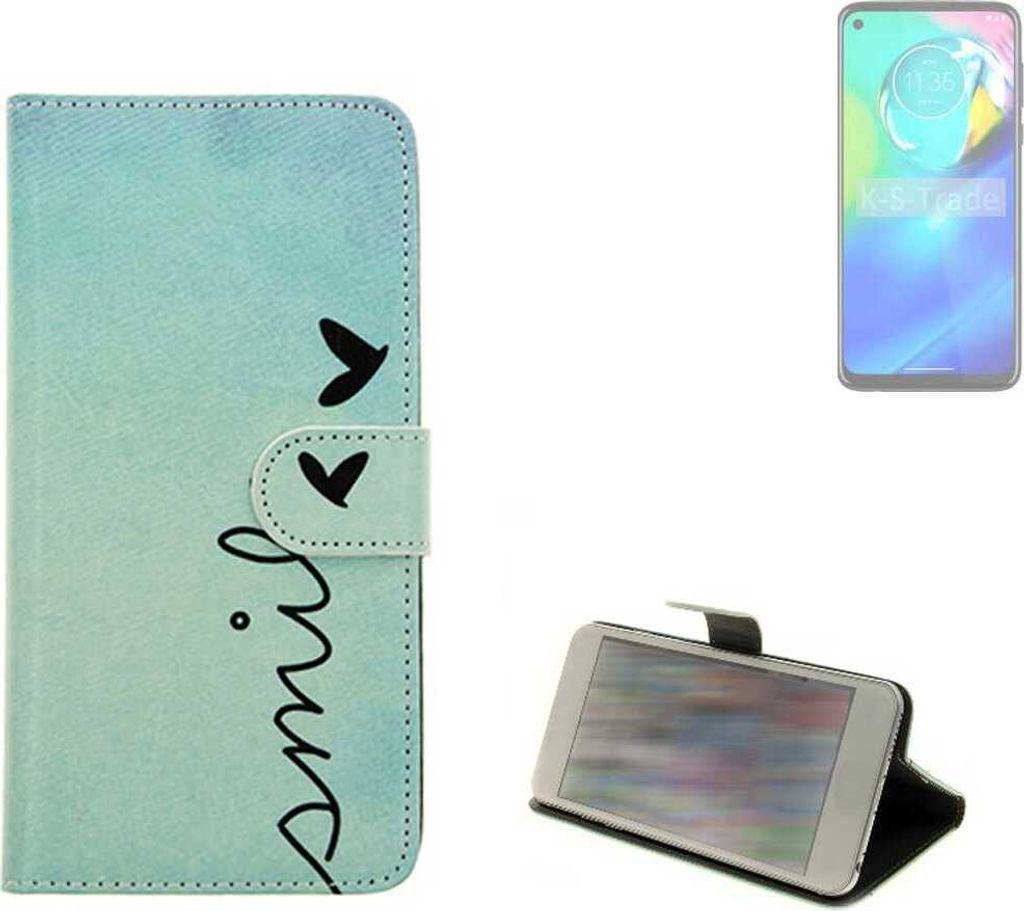 K-S-Trade Schutz Hülle Handy Hülle kompatibel mit Motorola Moto G Power 5G Hülle Handyhülle cover bookstyle Etui Handyhülle “smile“ türkis
